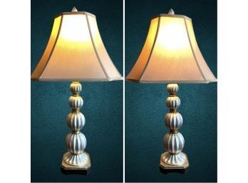 Pair Of Silver & Gold Toned Brush Stroke Lamps