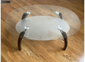 Sleek Line Chrome Tone And Wood Coffee Table With Second Shelf