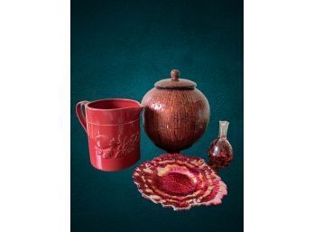 Round Vase W/ Lid, Blown Glass Friendship Vase, Carnival Glass Dish, Stoneware Pitcher