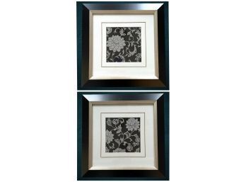 Coordinating Pair Of Silver & Black Framed Accent Art