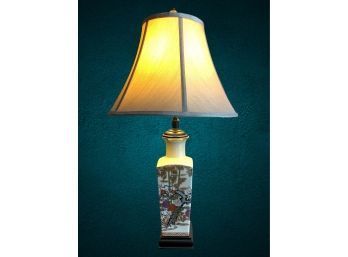 Japanese Lamp Is Painted On Both Sides, Crazing Consistent With Age