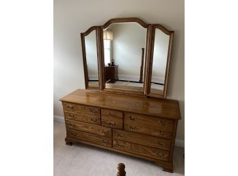 Long Oak Dresser & Mirror