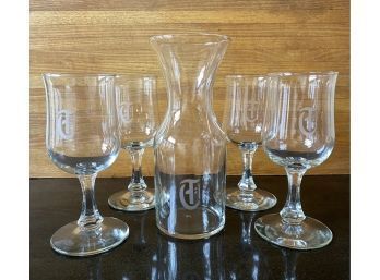 Monogram 'T' Wine Carafe W/ 4 Glasses