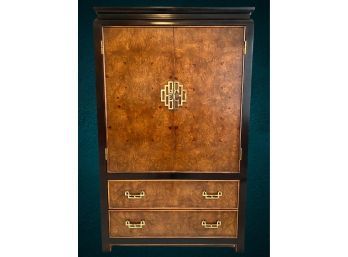 Chin Hua Burl & Brass Modern Armoire Dresser By Century