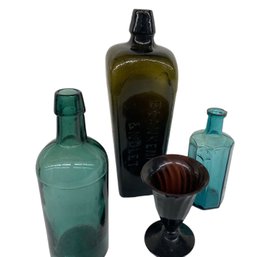 Lot Of Four Early Colored Bottles - Tallest 9 Inch