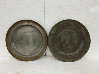 Two Pewter 13 Inch Chargers