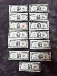 Thirteen $2 Bills Red Seal