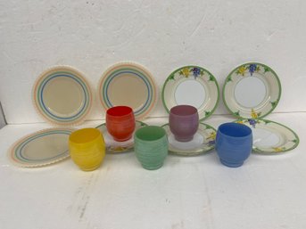 Colorful 1940s Plates And Tumblers