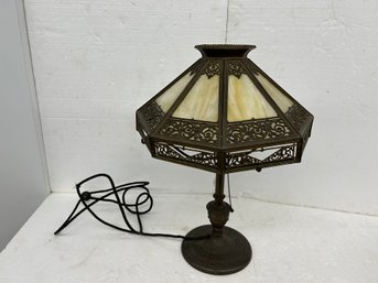 Bradley Hubbard Slag Glass Lamp- Glass Missing From Smaller Panels See Pictures