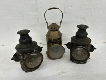 Two ADLAKE Lanterns And A Brass Lantern - See Photos For Condition