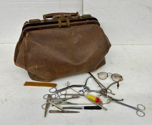 Leather Doctors Bag With Contents
