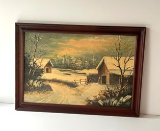 Snow Scene Oil Painting - Labeled On Back - Robert Ragan - 40x28