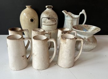 Lot Of Early White Ceramic Mugs Etc