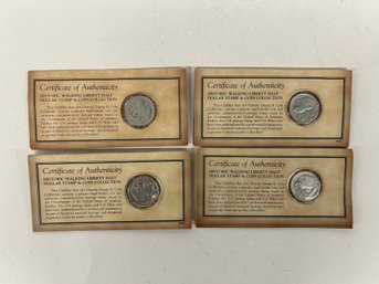 Four (4) Walking Historic Liberty Stamp And Coin Sets One Each 1940-1941-1942-1943