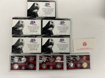 Eight (8)  U.S. Mint State Quarters Silver Proof Sets -3 Missing Boxes