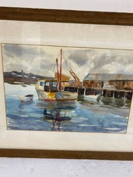 Signed Dixie Clark Watercolor Of Boats