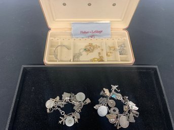 Lot Of Jewelry Including 2 Charm Bracelets With Some Sterling Charms