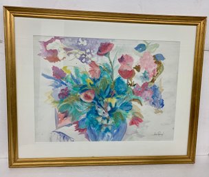 Large Watercolor  Summer Bouquet Signed Janet Rossman - 31x38