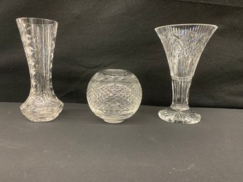 Two Waterford 10 Inch Vases And A Rose Bowl