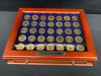 Platinum And Gold-highlighted Kennedy Half-dollar Collection In Display Case