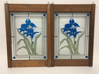 Pair Of Lead Glass Style Panels - 15x21