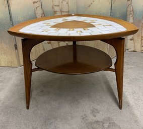 Mid Century Modern Triangular Tiled Table - 30 Inches Point To Point - 23 Inches Tall