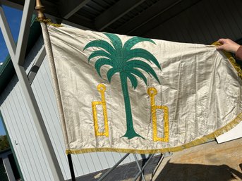 Green And Gold Decorated Flag With White Background - 48x60 - See Photos For Condition