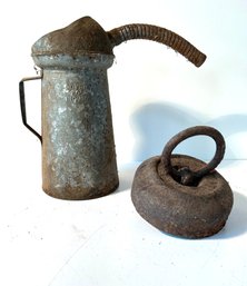 Galvanized Oil Can And Weight 12.5 Inch Tall