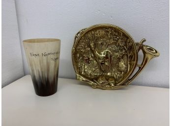Tourist Horn Cup And German Brass Tray