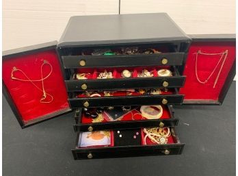 Costume Jewelry Lot In Black Jewelry Box