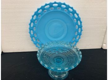 Blue Candy Dish And Cake Plate