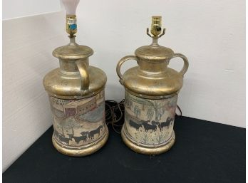 Pair Of Large Country Decorated Lamps
