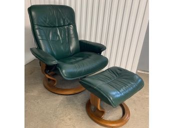 Ekornes Leather Chair And Footrest - Made In Norway