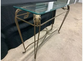 Glass Top Wrought Iron Sofa Table  - 14x44x19
