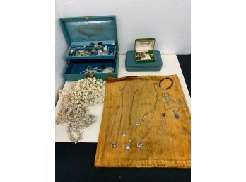 Large Lot Of Costume Jewelry With  Some Sterling And Box