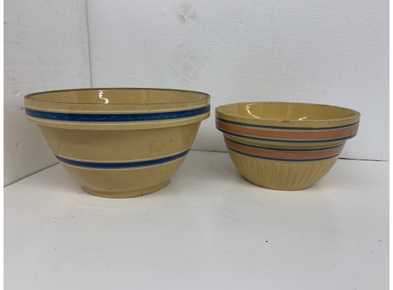 2 Yellow Ware Mixing Bowls