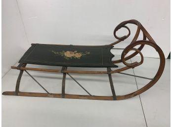 Early Rolled Front Decorated Paris Maine Sled.
