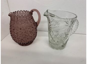 2 Glass Pitchers - Clear And Lavender