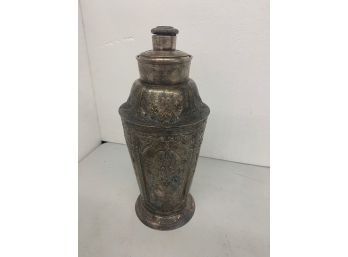 Large Decorative Silver Plate Cocktail Shaker - 12 Inches.