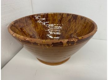 Large Redware Bowl - 7x14.  Some Losses To Glazing