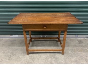 Birch  One Drawer Tap Table With Stretcher Base.  - 26x42x27