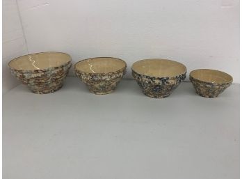 4 Spongeware Bowls - 5, 7 And 8 Inch Wide