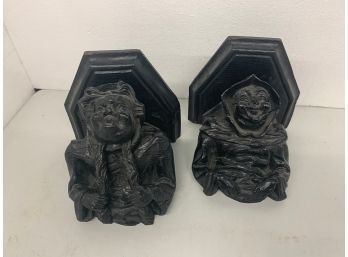 Pair Of Carved Figural Wall Brackets 7x8 Inch