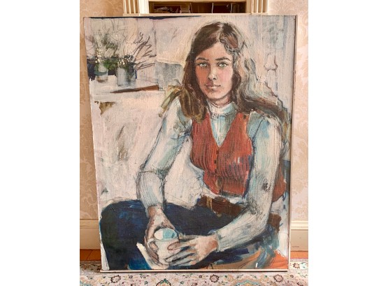 Signed And Dated 1973 Portrait Of A Young Lady - 27x35