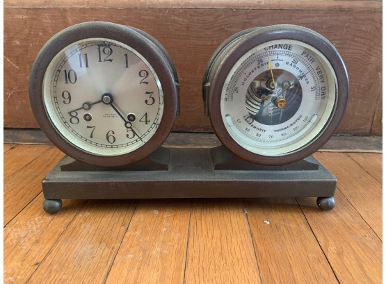 Bronze Chelsea Barometer And Ships Clock Set