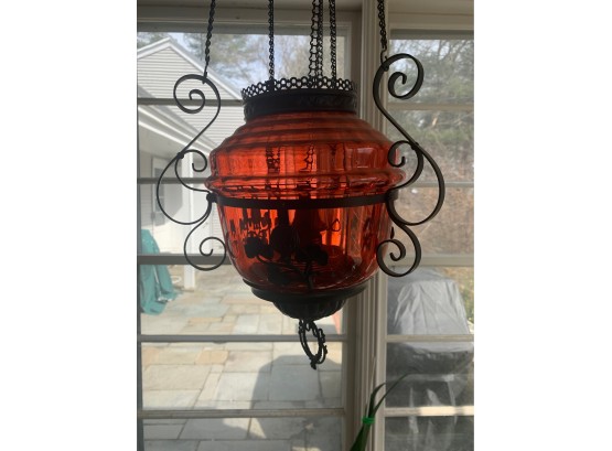 Victorian Cranberry Hanging Oil Lamp