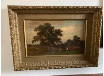 Oil On Canvas Landscape With Cows- Signed S L Gerry18x21- 22x25 Framed