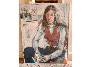 Signed And Dated 1973 Portrait Of A Young Lady - 27x35