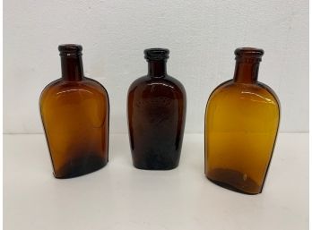 3 Small Flask Bottles. 6 Inch