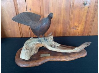 Large Wood Carved Ruffed Grouse By Peter S Bowe - 1981